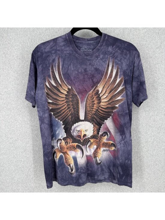 The Mountain Other - The Mountain Mens Eagle Print T Shirt Size L Purple Tie Dye USA Jerry Lofaro